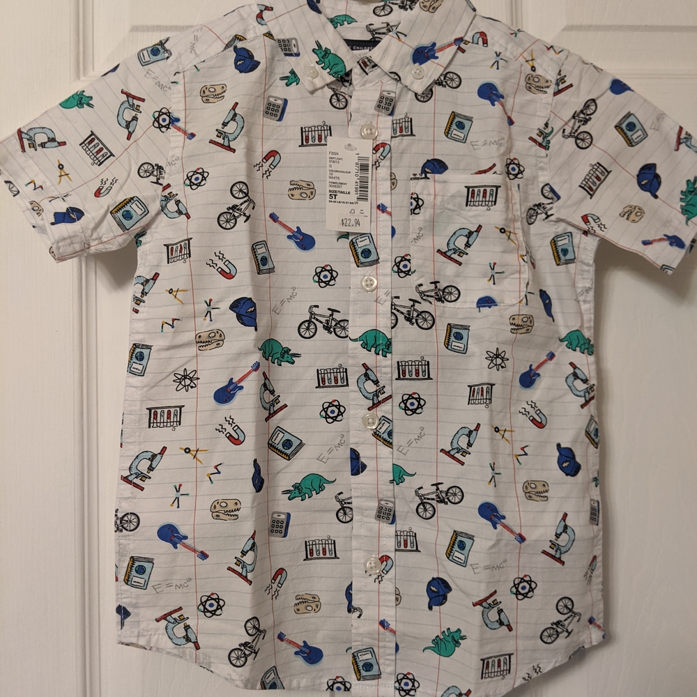 The Children's Place White Button Down Shirt with Multicolor Print